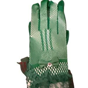 New Women’s Green Mesh Gloves with Bow Accent
